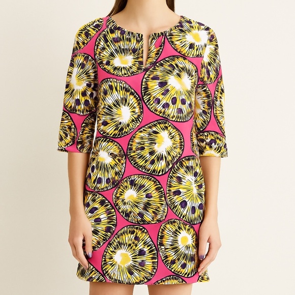 J Crew Cotton Tunic Dress Electric Kiwi Print V Neck 3/4 Sleeve 00 - Picture 10 of 12